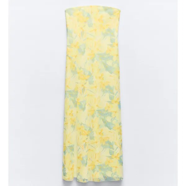 Платье Zara Printed Strapless Tulle, желтый