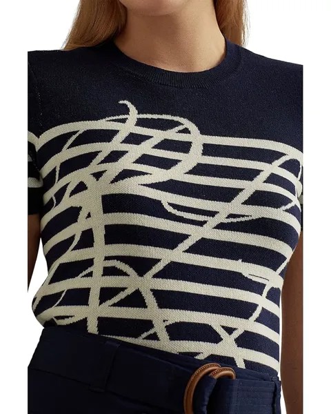 Свитер LAUREN Ralph Lauren Logo Striped Short Sleeve Sweater, цвет French Navy/Mascarpone Cream