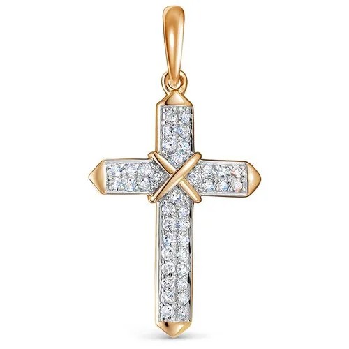Крестик Vesna jewelry, красное золото, 585 проба, родирование, бриллиант
