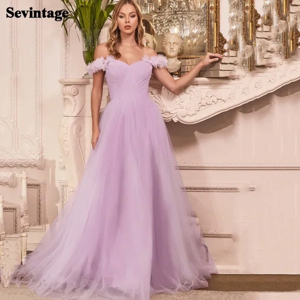 Sevintage лиловый тюль юбка с рукавами плиссированные Формальные Выпускные вечерние платья корсет на шнуровке женское вечернее платье