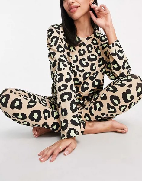 Пижамный комплект из органического хлопка с леопардовым принтом Lindex SoU Zoe-Светло-бежевый цвет