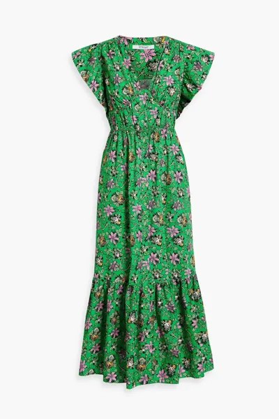 Платье миди из хлопкового поплина Greta со сборками и цветочным принтом Derek Lam 10 Crosby, зеленый