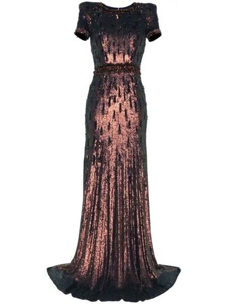 Jenny Packham платье Greta с короткими рукавами и пайетками, мультиколор