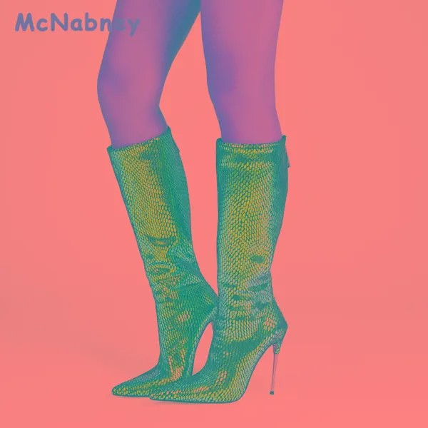 Ботфорты женские на высоком каблуке, высокие сапоги, заостренный носок, высокий каблук-шпилька, разноцветные, карамельные цвета
