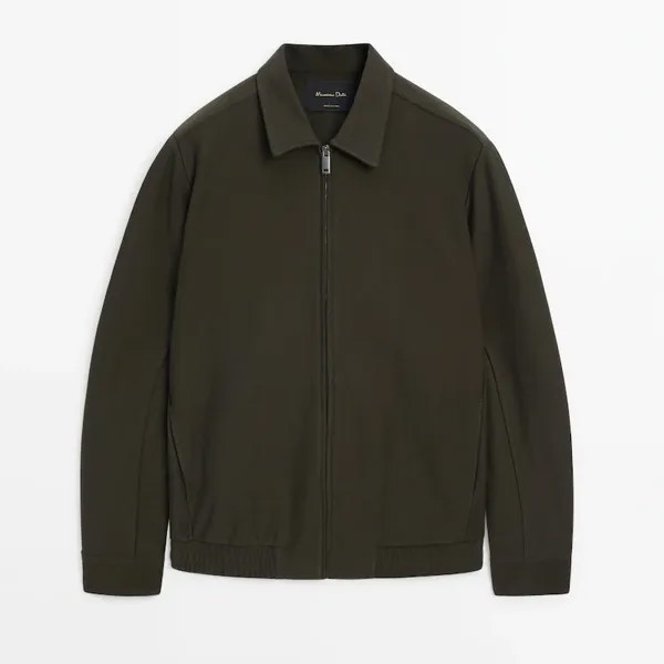 Толстовка Massimo Dutti Twill Bomber With Shirt Collar, темно-зеленый