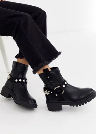Черные ботинки с декорированными ремешками River Island-Черный
