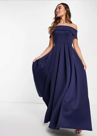 Темно-синее платье макси для выпускного с широким вырезом и карманами True Violet Black Label-Темно-синий