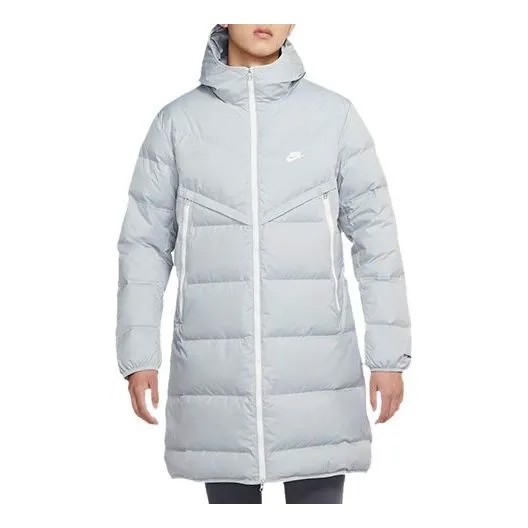 Пуховик Men's Nike Logo Mid-Length Sports Hooded With Down Feather Light Grey Jacket, серый