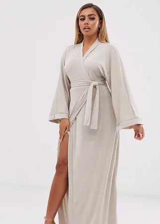 Платье-кимоно макси цвета шампанского Missguided Petite-Кремовый