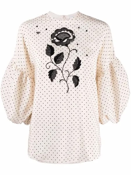 Giambattista Valli floral-embroidery dotted blouse