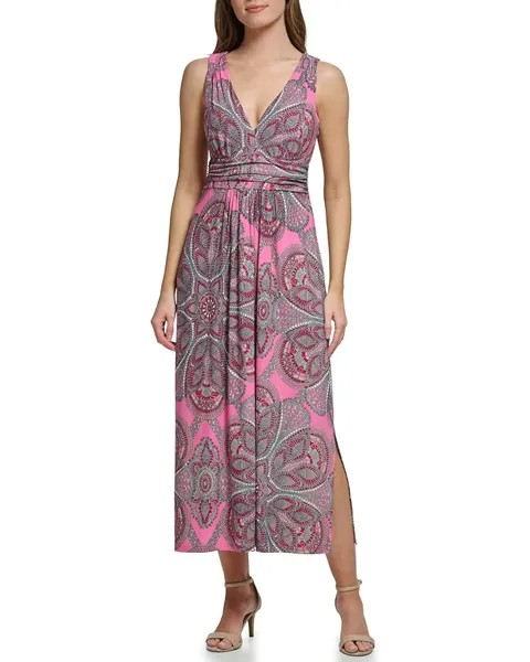Платье Tommy Hilfiger Mosaic Ruched Maxi, цвет Carmine Rose Multi
