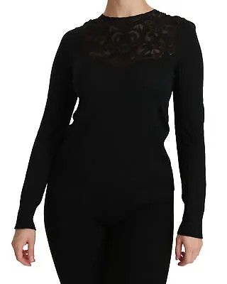 DOLCE - GABBANA Блузка из шелкового черного кружева с круглым вырезом и длинными рукавами IT40/US6/S $1300