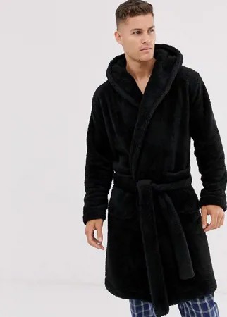 Черный флисовый халат ASOS DESIGN