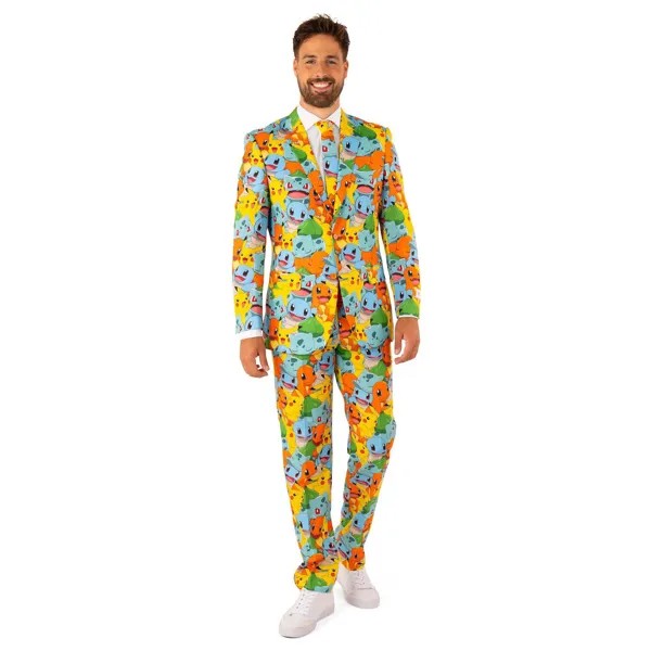 Мужской костюм и галстук приталенного кроя с принтом Pokemon OppoSuits