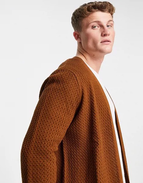 Облегающий бежевый кардиган фактурной вязки ASOS DESIGN-Коричневый цвет