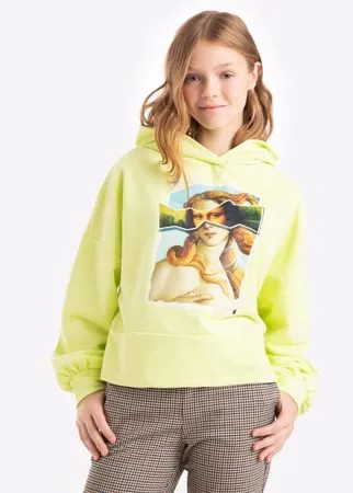 Жёлтое худи oversize с принтом для девочки Gloria Jeans