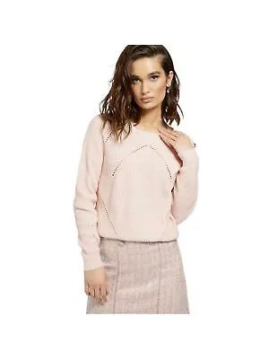 GUESS Женский розовый текстурированный свитер в рубчик с круглым вырезом и пуговицами, длинный рукав, XL
