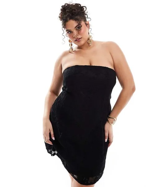 ASOS DESIGN Curve – черное мини-платье-бандо с кружевной накладкой