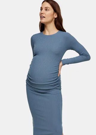 Платье миди цвета индиго со сборками по бокам Topshop Maternity-Голубой