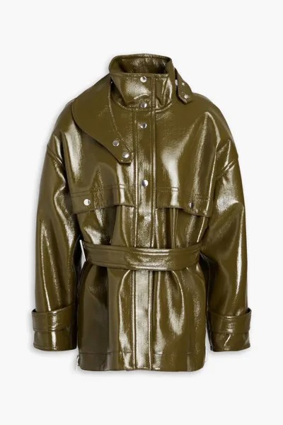 Куртка из шерстяной парусины с поясом и покрытием Victoria Beckham, армейский зеленый
