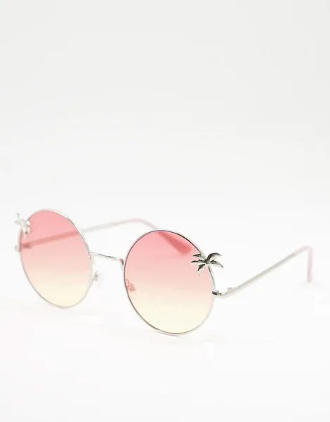 Круглые солнцезащитные очки с отделкой в виде пальм AJ Morgan-Серебристый