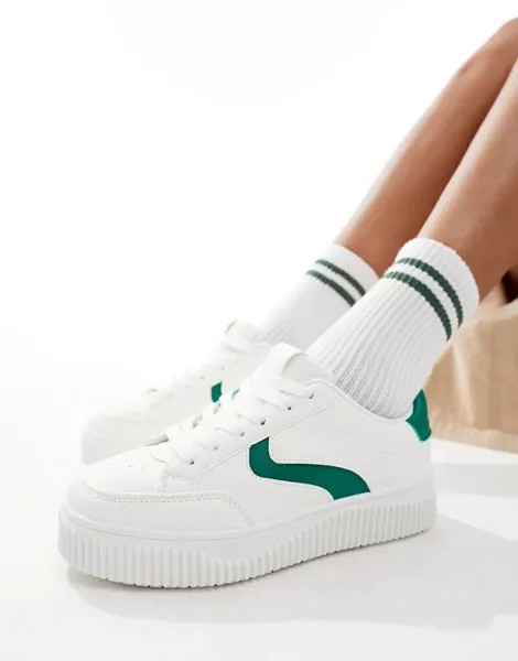 Бело-зеленые кроссовки со вставками на богатой подошве London Rebel