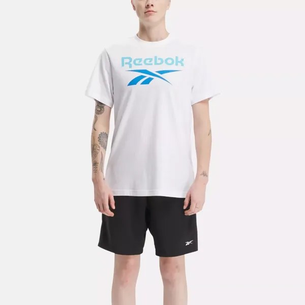 Футболка с большим сложенным логотипом Identity Reebok, белый/голубой