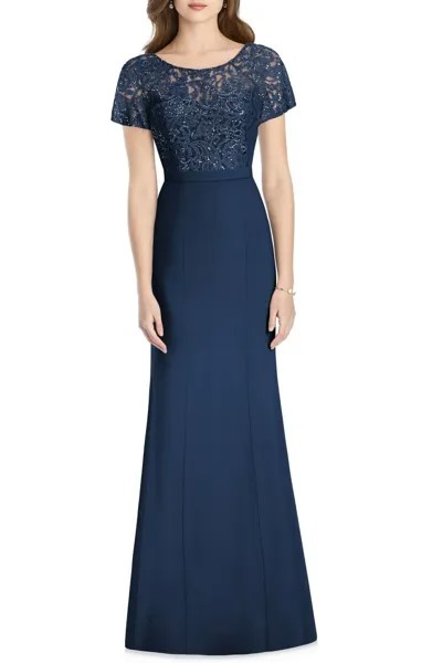 НОВИНКА JENNY PACKHAM JP1010 Полночное темно-синее платье с кружевными рукавами и пайетками 16