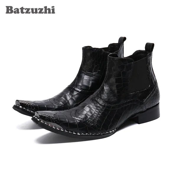 Batzuzhi ковбойские ботинки; Мужские нарядные туфли с острыми носками Черные полусапожки на шнурках из мягкой кожи; Мужская обувь в ковбойском стиле; Вечерние; Bota Masculina для мужчин большие размеры 46