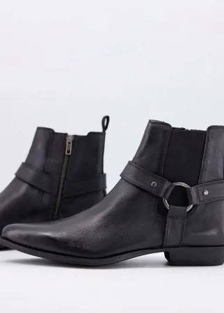 Черные кожаные ботинки в стиле вестерн Silver Street-Черный