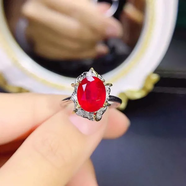 Новое натуральное красное кольцо из Мьянмы с красным Рубином, 8x10 мм, вставки из серебра 925 пробы для женщин