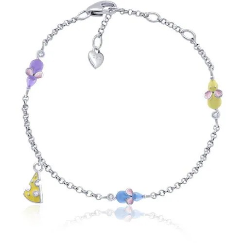 Детский серебряный браслет на цепи Мышка с сыром UMI Pets 419565300604 UmaUmi, средний вес изделия 2.39 гр., длина 16.5 см.