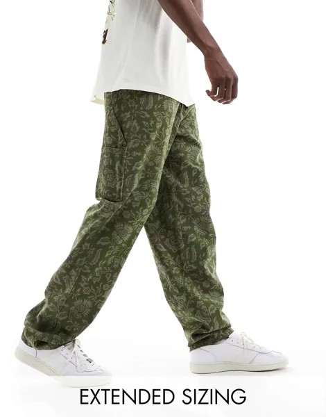 Мешковатые брюки-чиносы Carpenter с цветочным принтом ASOS