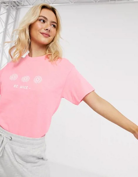 Розовая oversized-футболка с принтом 