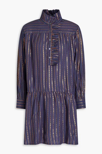 Полосатое жаккардовое платье-рубашка мини с эффектом металлик Antik Batik, синий