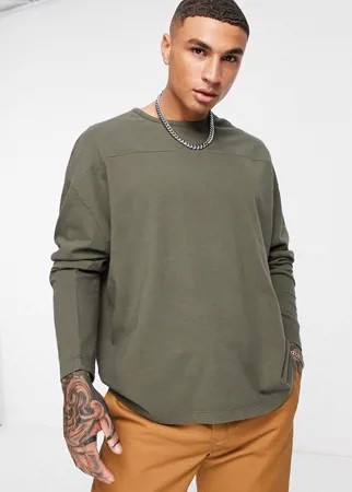 Oversized-лонгслив цвета хаки с начесом и декоративными швами ASOS DESIGN-Зеленый цвет