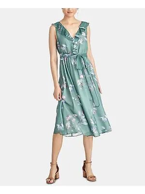 RACHEL ROY Женское зеленое платье-футляр миди без рукавов с рюшами и цветочным принтом S