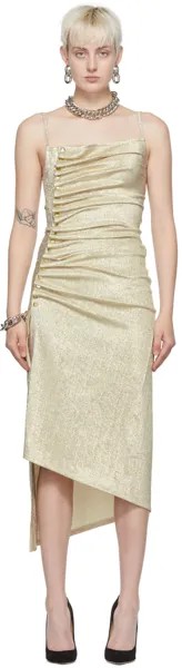 Золотое платье-миди с рюшами Paco Rabanne