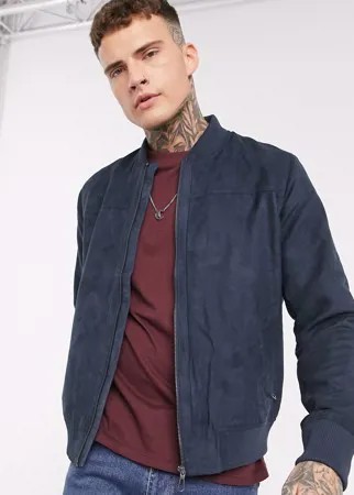 Темно-синий бомбер из искусственной замши Celio