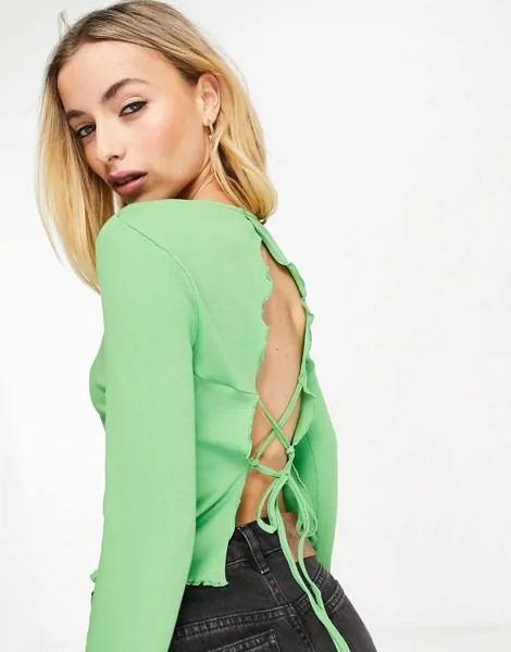 Ярко-зеленый лонгслив с завязками на спине Vero Moda FRSH-Зеленый цвет