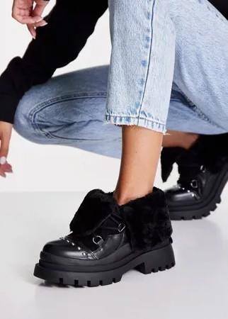 Черные походные ботинки на массивной подошве с подкладкой из искусственного меха Truffle Collection-Черный цвет