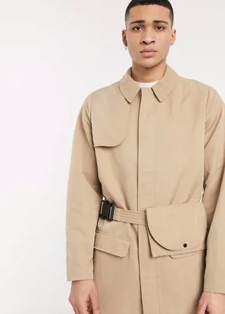 Светло-бежевый однобортный тренч с сумкой ASOS DESIGN