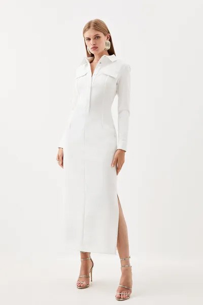 Компактное миди-платье-рубашка из эластичной ткани на заказ Karen Millen, белый
