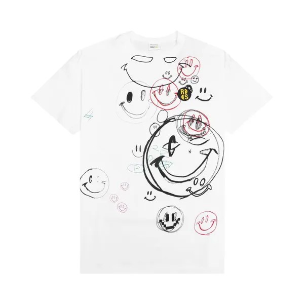 Футболка Raf Simons x Smiley Student Drawing Print Big Fit T-Shirt 'White', белый