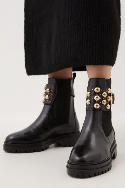 Кожаные ботинки челси с куполообразными заклепками и манжетами на щиколотке Karen Millen, черный