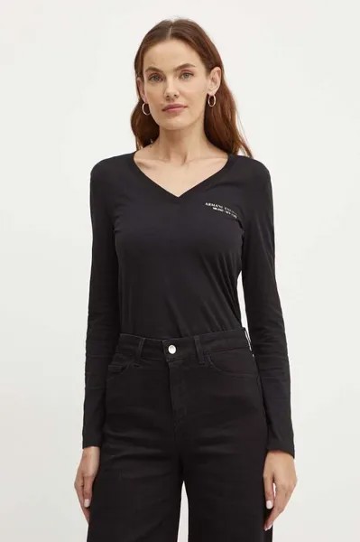 Хлопковая рубашка с длинным рукавом Armani Exchange, черный