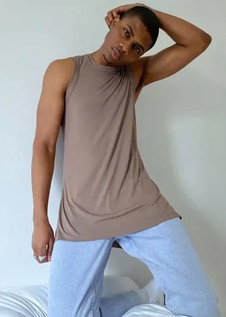 Коричневая майка-борцовка в стиле oversized c разрезами по бокам ASOS DESIGN-Коричневый цвет