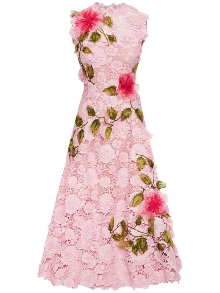 Oscar de la Renta гипюровое платье Hibiscus, розовый