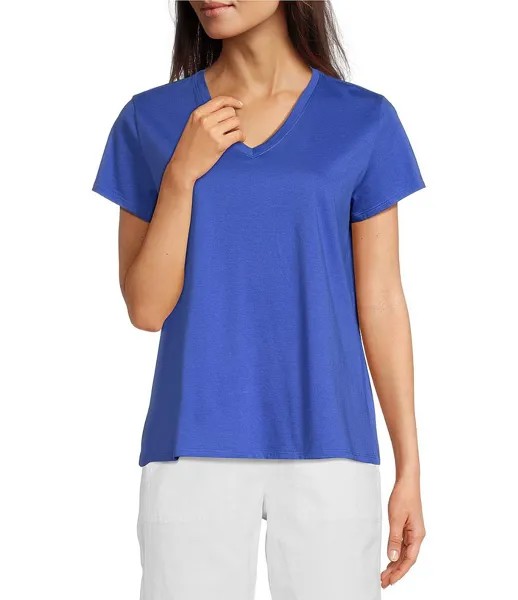 Футболка Eileen Fisher из органического хлопка пима с v-образным вырезом и короткими рукавами, синий