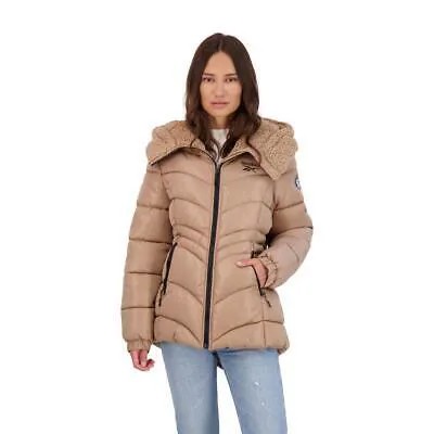 Reebok Женское светло-коричневое стеганое пальто из искусственного меха из шерпы Верхняя одежда L BHFO 6599